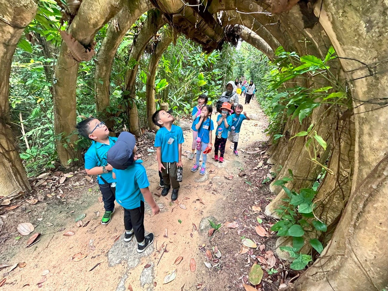 Children also observed the various sculptures along the trail such as the Rock Dragon Waterfall and the Dinosaur Skeleton. They had fun pretending to be eaten by the dinosaur!