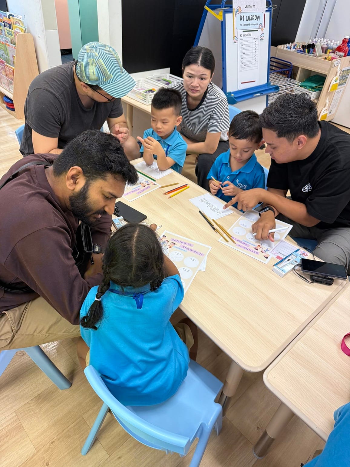 Children then designed their own cubby labels, adding a personal touch to their classroom space. Meanwhile, parents completed the “Get to Know You” forms and wrote down their wishes for their children as they embark on this new journey at MK.