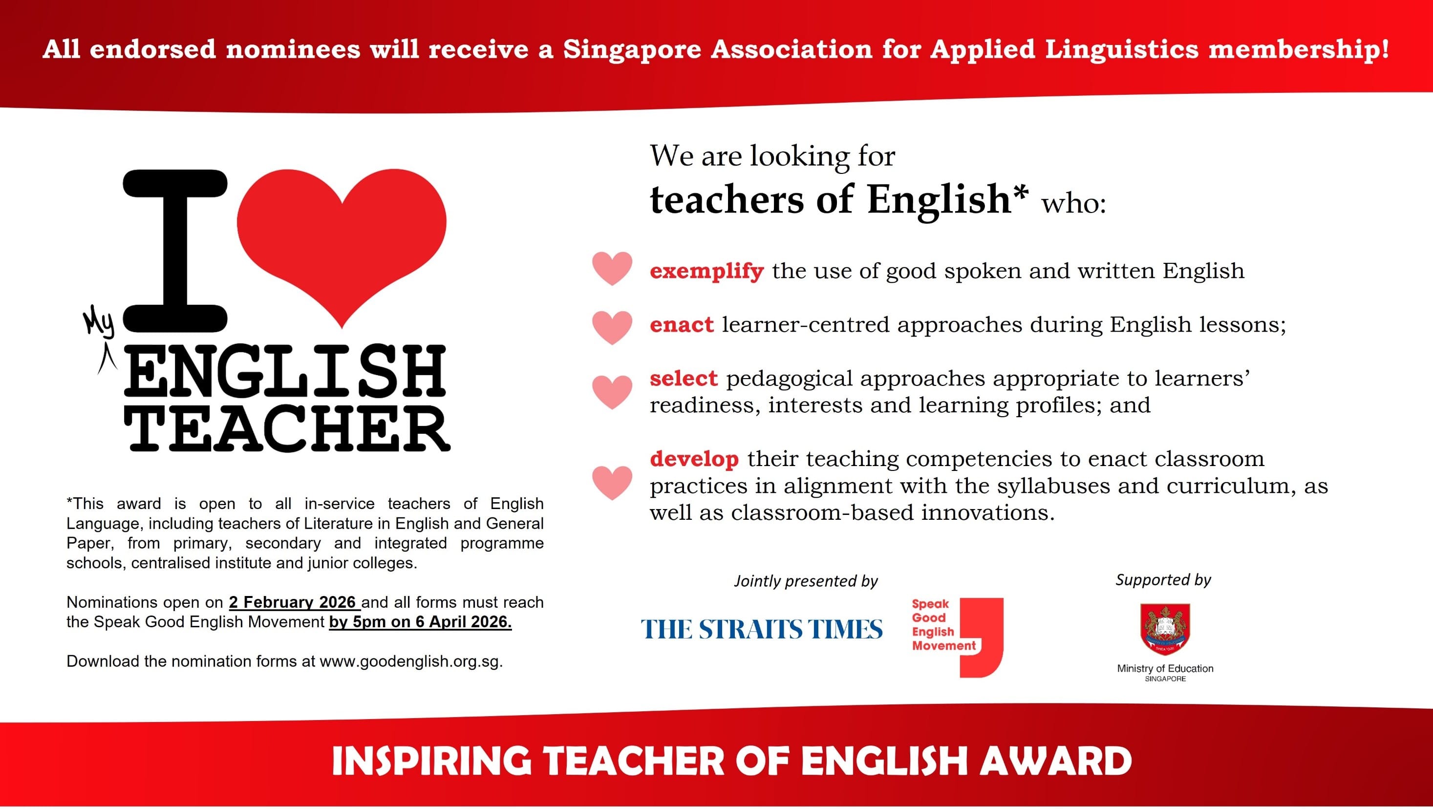 Inspiring Teacher Of English Award 2026