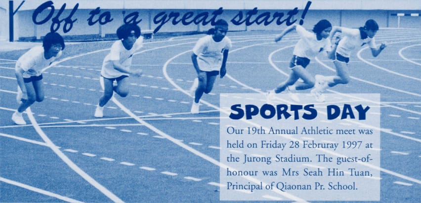 Annual school sports day (1997). Source: Merlimau newsletter April 1997.