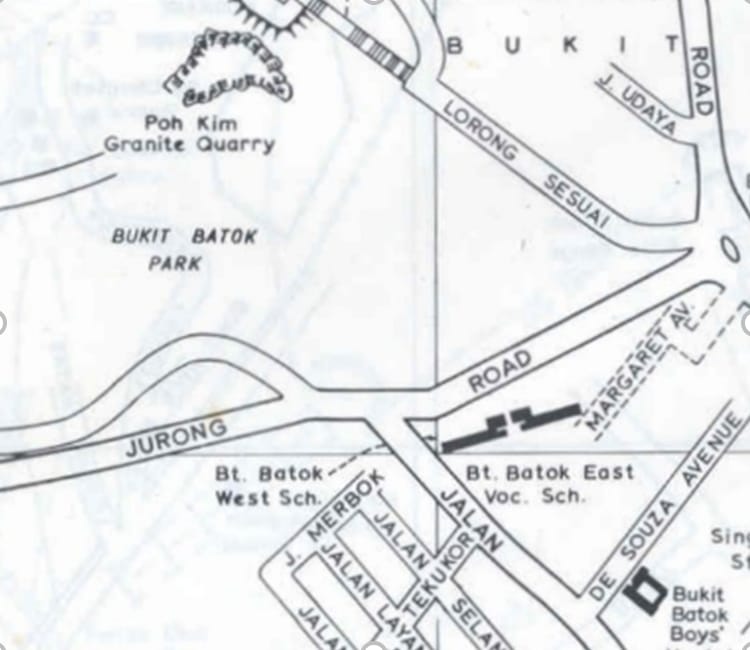 Map showcasing the school along Jurong Road and Jalan Jurong Kechil (1969).