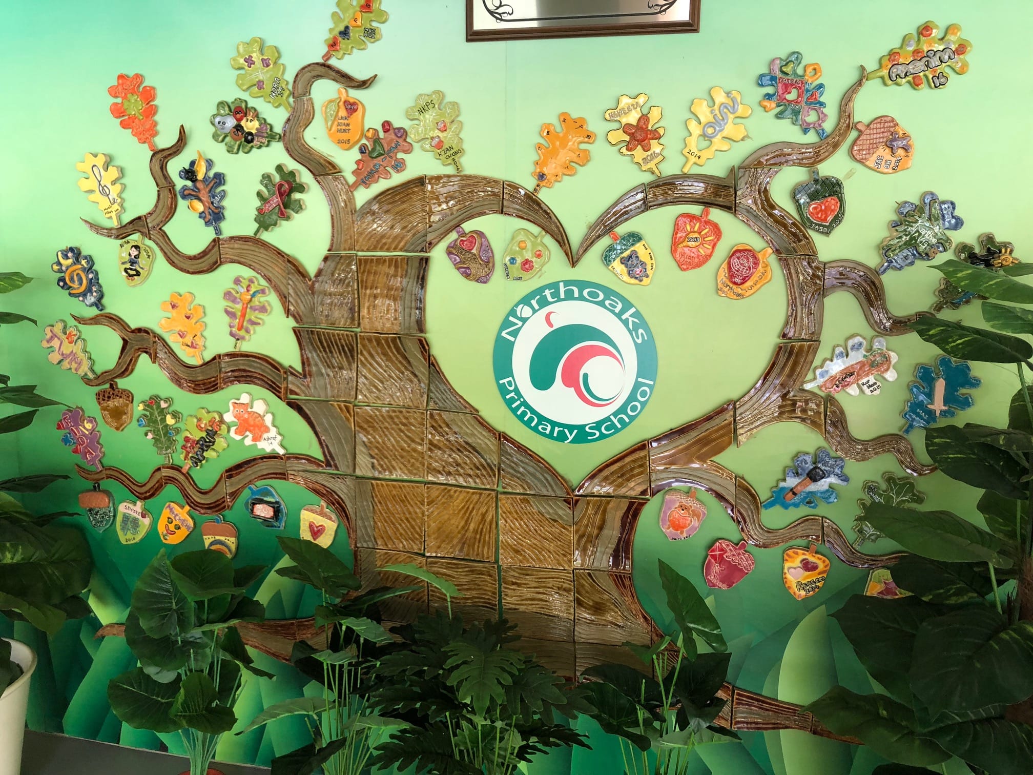 Staff Heritage – Each staff joining the school each year gets to do a piece of ceramics and is plastered onto the Northoaks Family Tree.