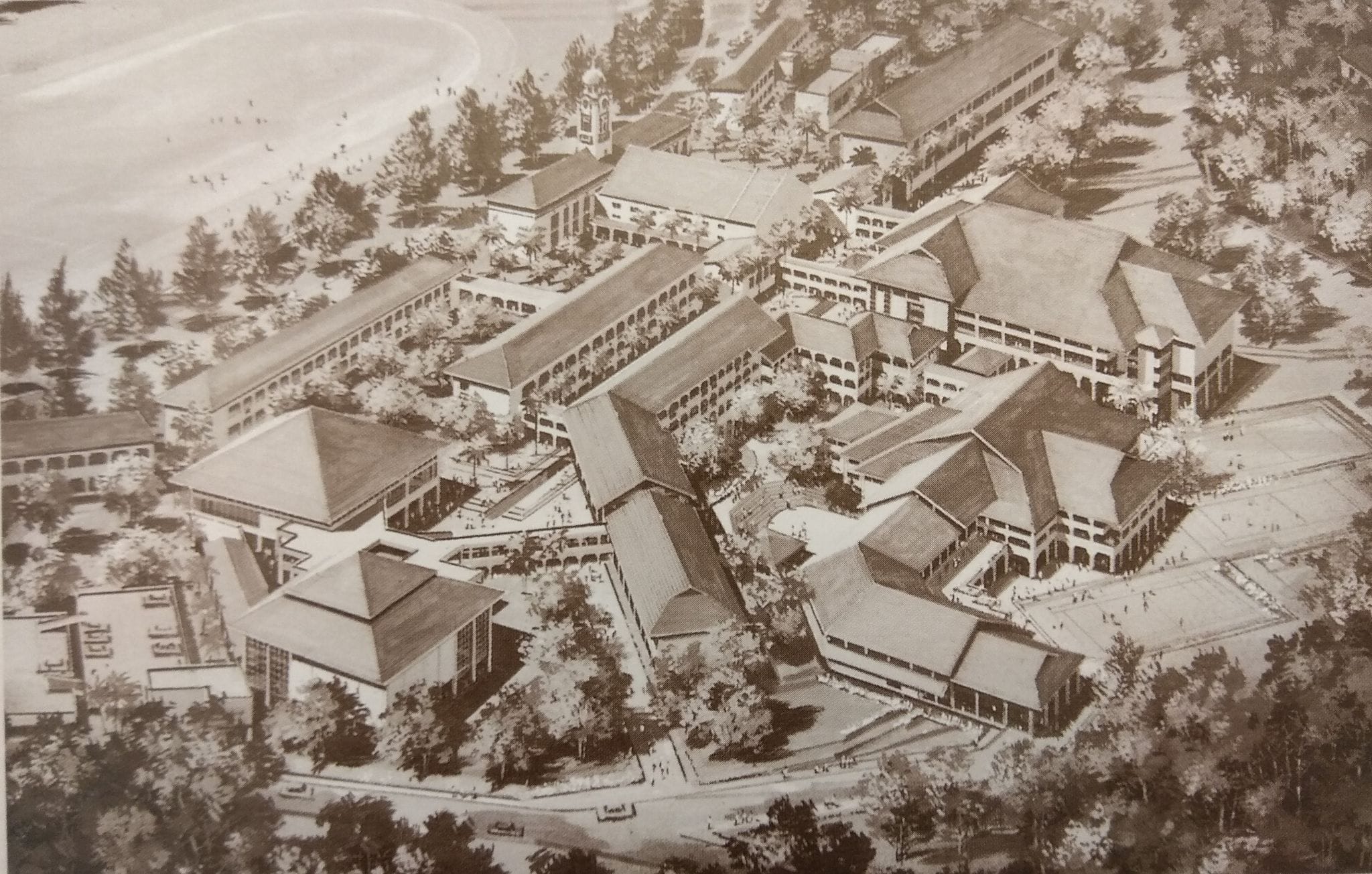 The sprawling campus of the Chinese High School. (c. 1994) The Commemorative Magazine of the Official Opening of the Enhanced Campus of The Chinese High School by the Senior Minister, Mr Lee Kuan Yew on 21st March 1994.