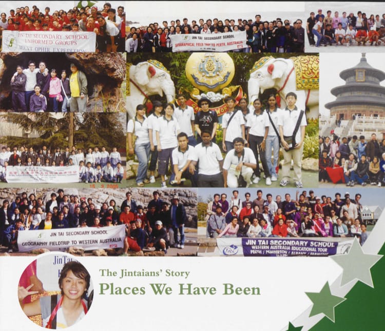 Photographs showing overseas educational trips. Source: Jin Tai Secondary School (1982 to 2006) souvenir magazine