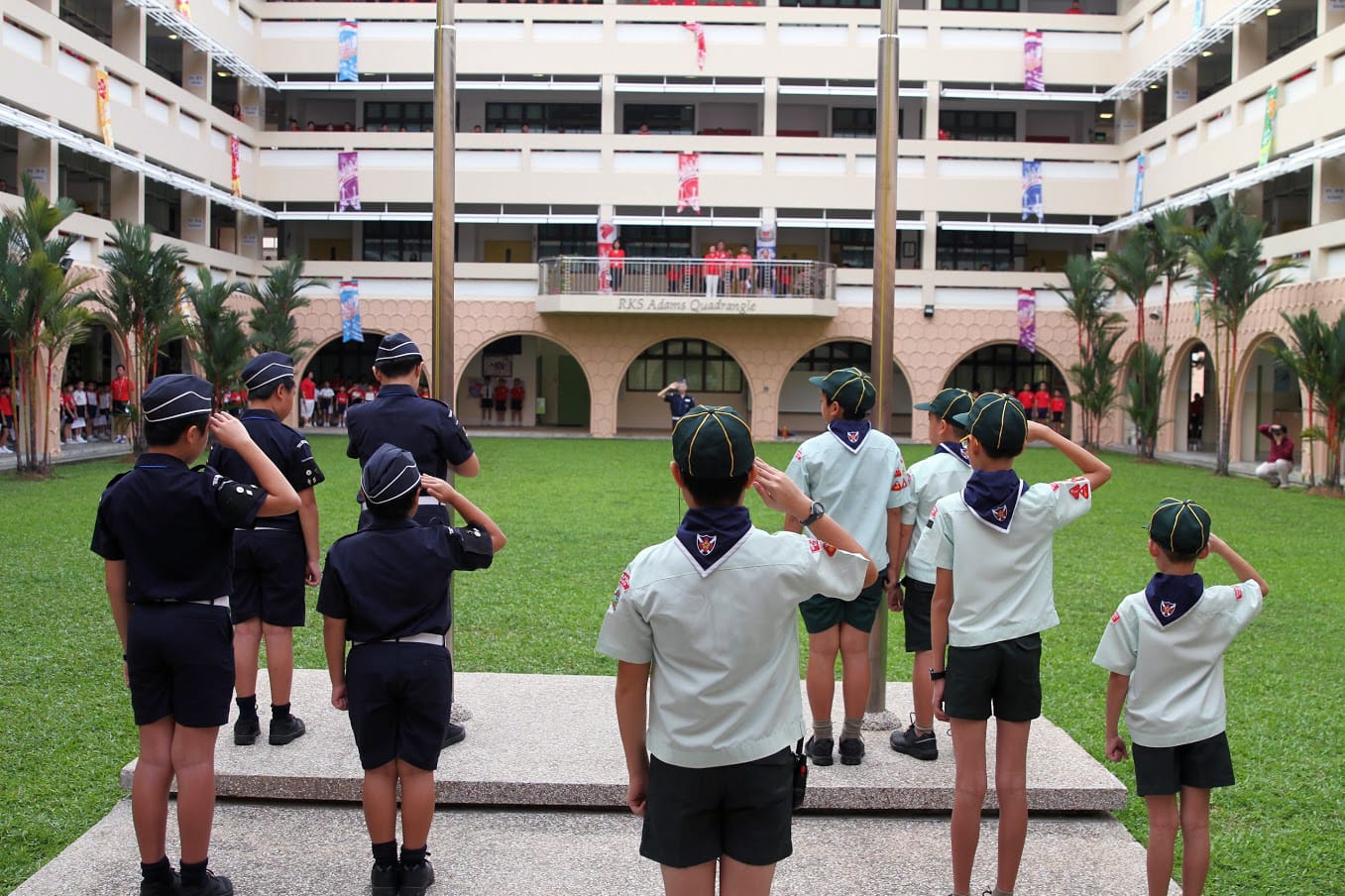 Uniform Group students led in the 2016 National Day Commemoration Ceremony as Flag Party – one of the platforms where SAJS develops Servant Leaders and builds Exemplary Character (2016).