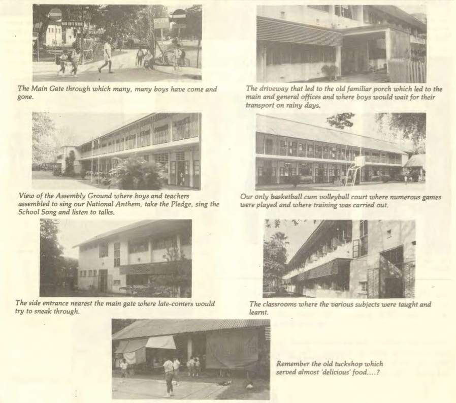 Different views of the old school building at Jalan Tembusu (1987). Source: Haig Boys’ Gazette, March 1987