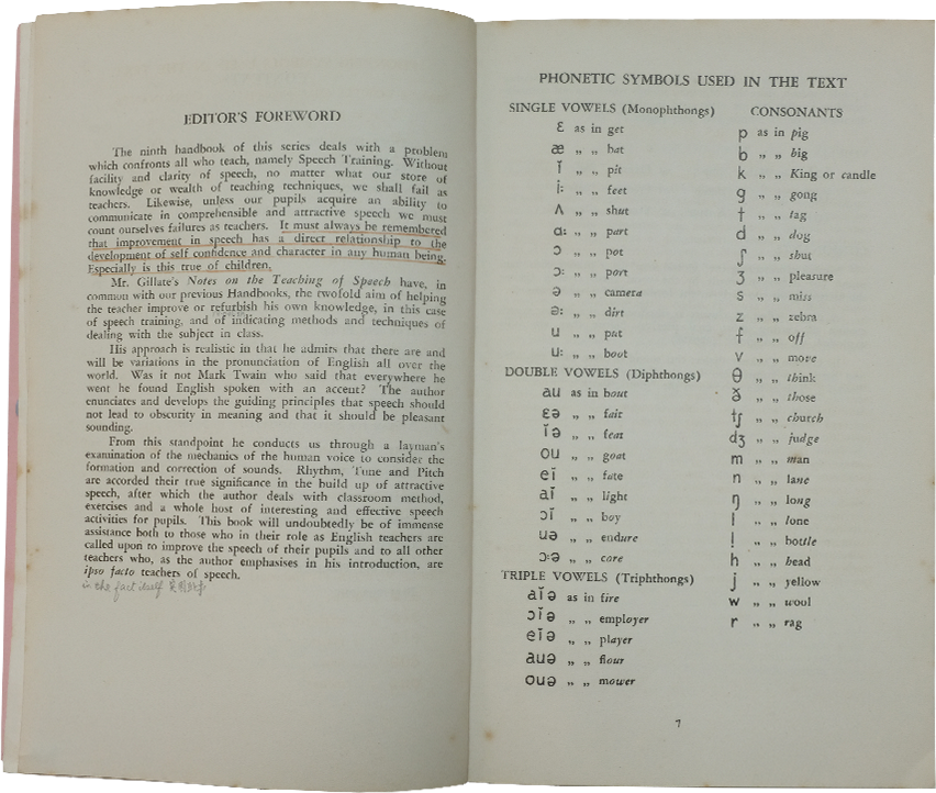 Open book showing an Editor's Foreword on the left and a phonetic symbols chart on the right.