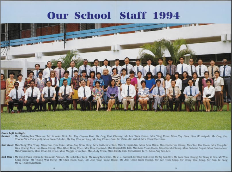 Members of the school staff in 1994. Source: Ghim Moh Secondary School: Honoring Our Past, Inspiring Our Future, 30 Anniversary.