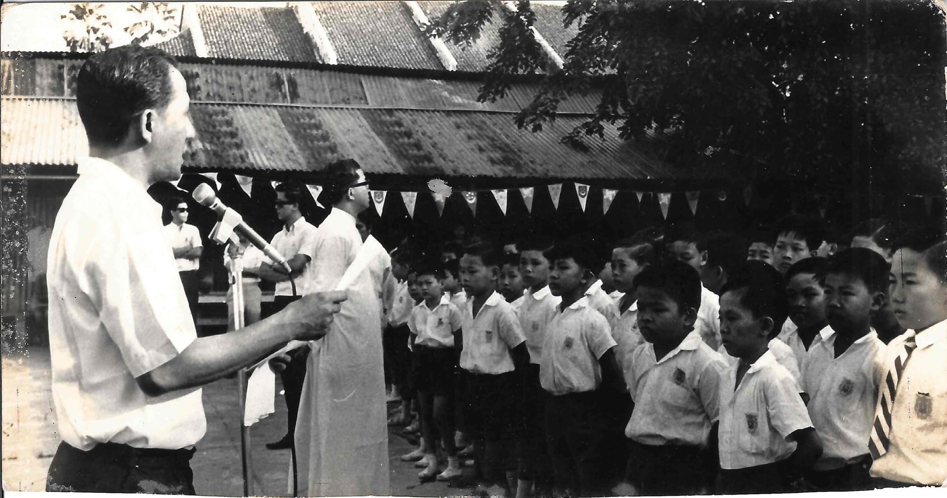 School assemblies were usually held under the Angsana tree or at the school canteen depending on whether it was for the morning or afternoon session.