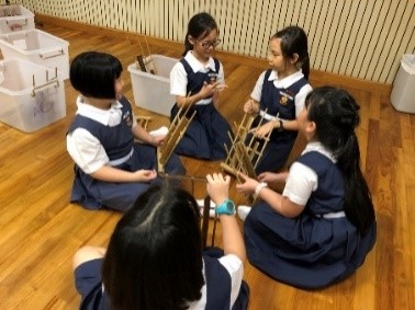 P3 group work creating rhythms using the angklung