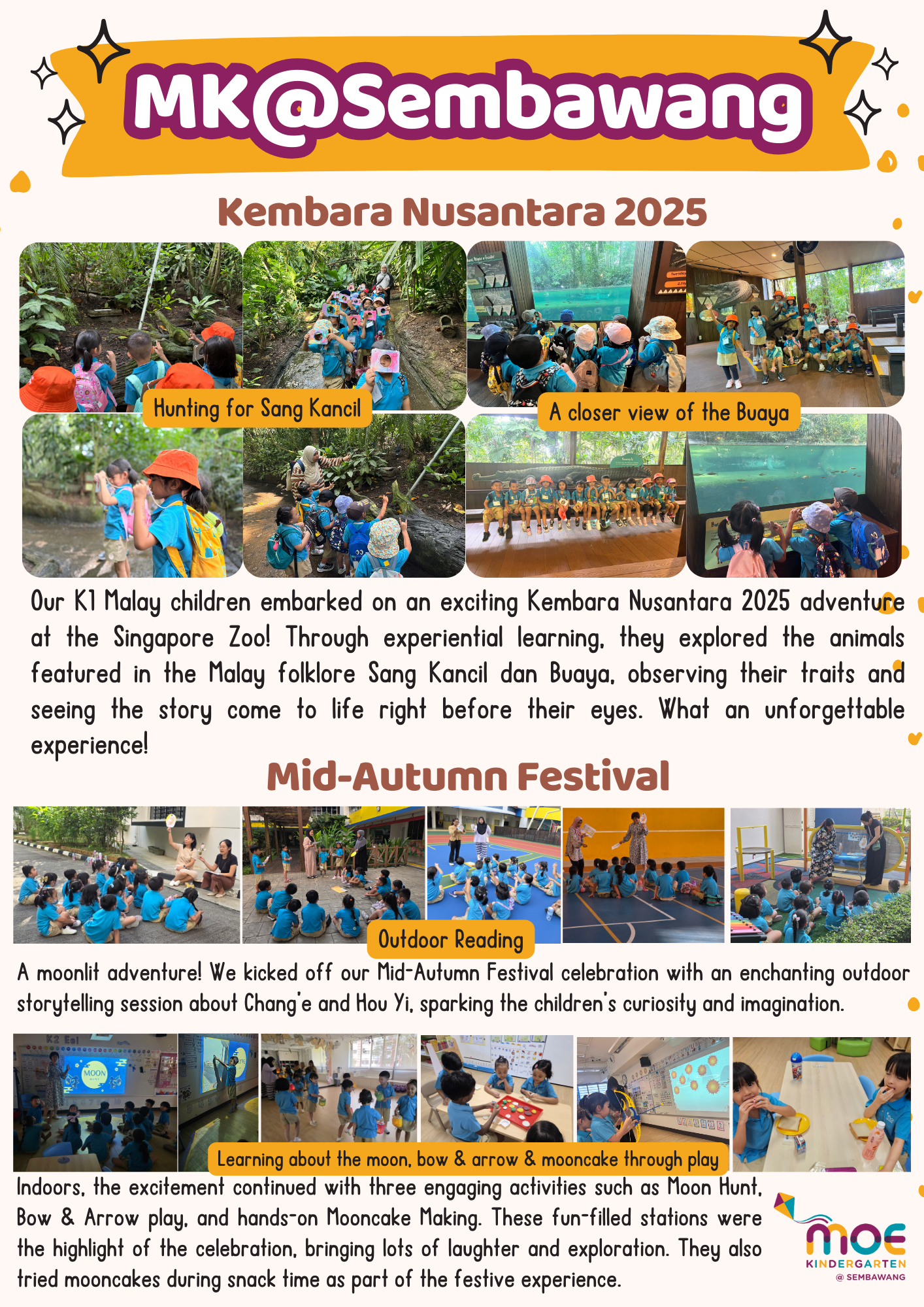 MK@Sembawang newsletter showing children at Singapore Zoo and Mid-Autumn Festival activities with photos and text.