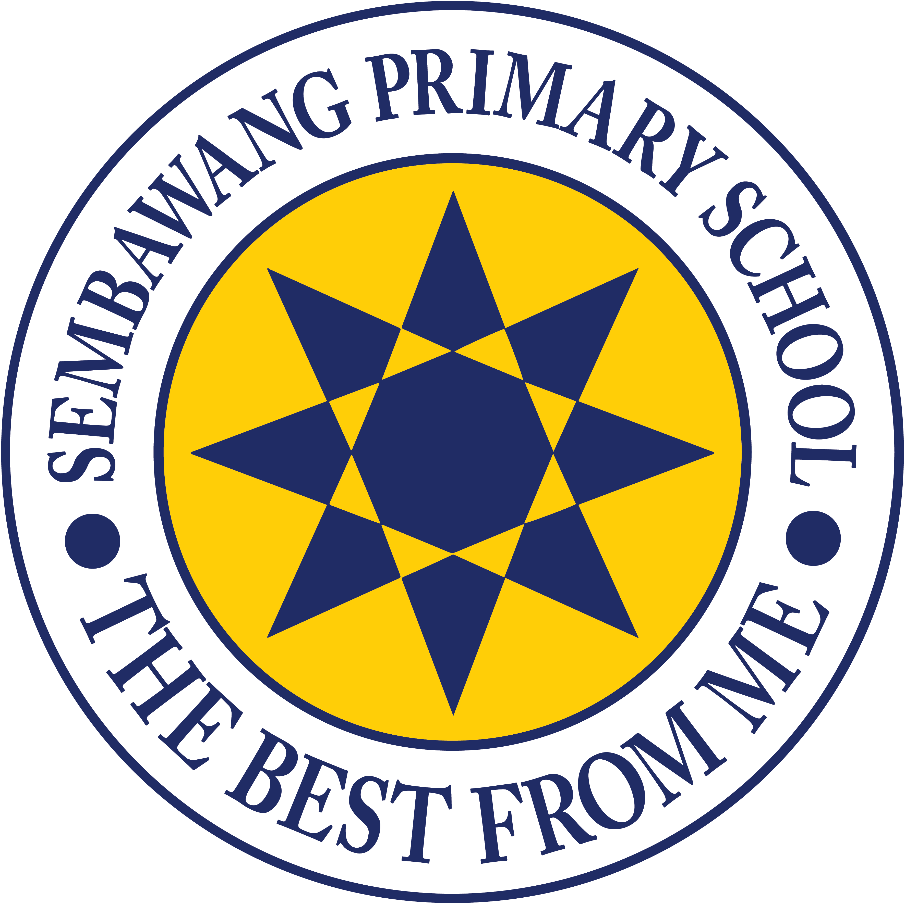 Circular seal for Sembawang Primary School with a navy eight-pointed star on gold, and motto The Best From Me.