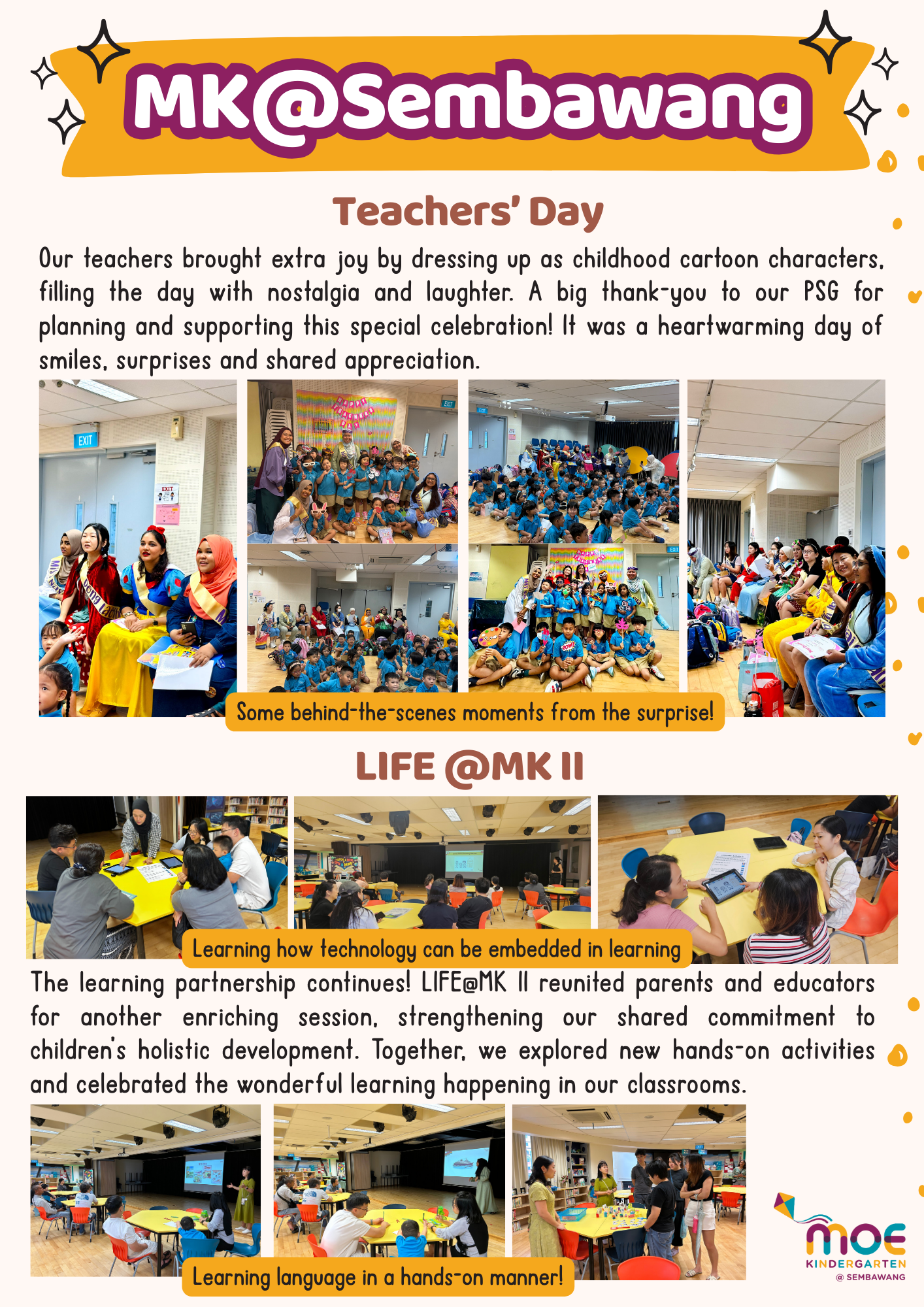 MK@Sembawang school newsletter showing Teachers' Day celebrations and LIFE@MK II parent-educator learning sessions.
