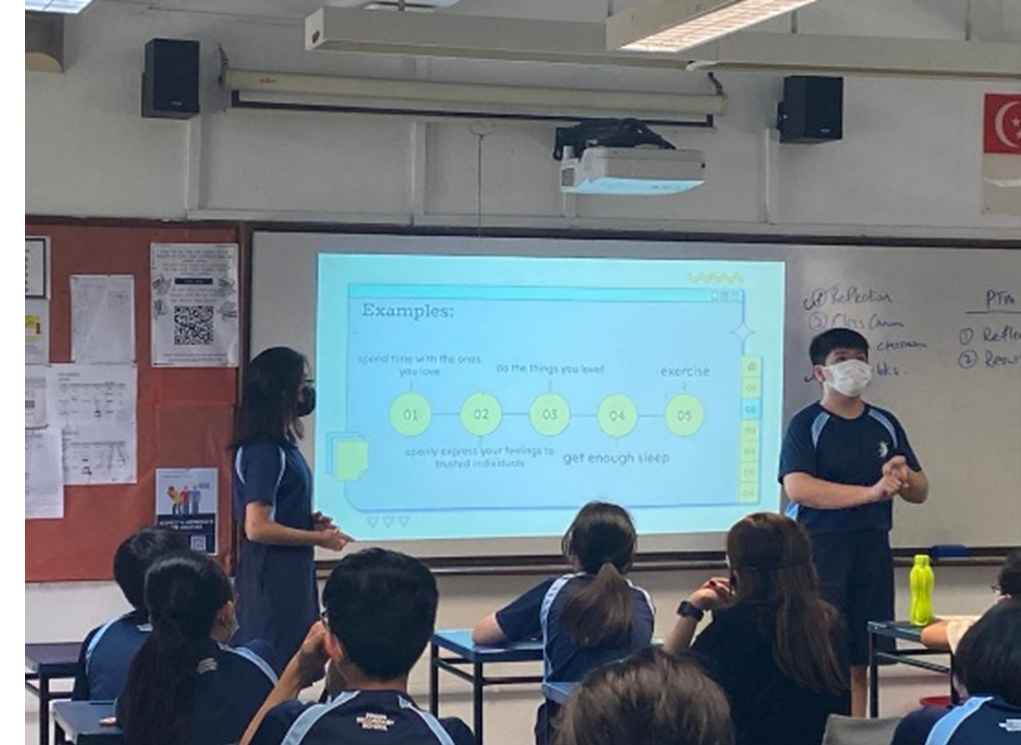 Class Committee Members sharing about Mental Health with their classmates.