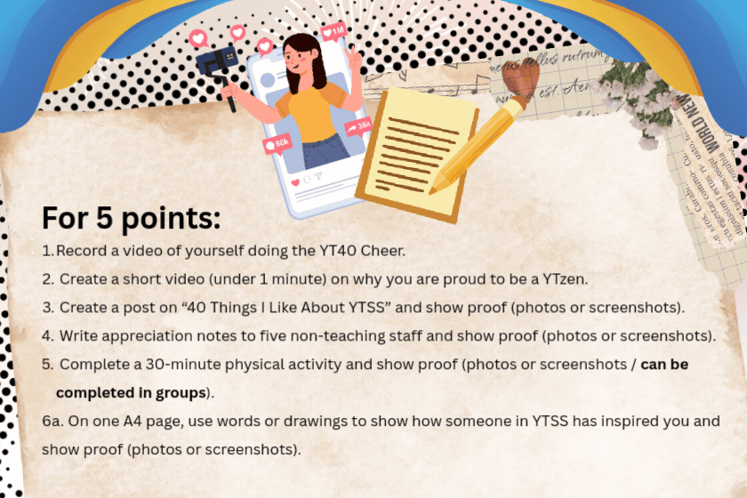 Poster explaining the activities that can earn you 5 points per activity.