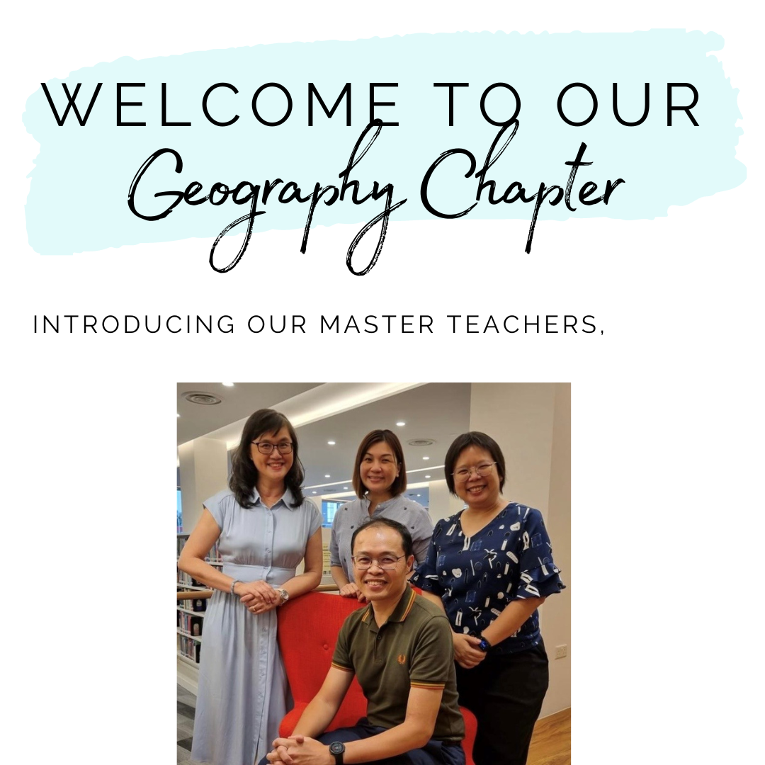 Four smiling Master Teachers pose together indoors under text reading Welcome to Our Geography Chapter.