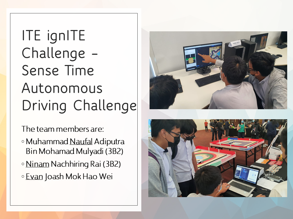 Students participate in the ITE ignITE Sense Time Autonomous Driving Challenge, working at computers and a track model.