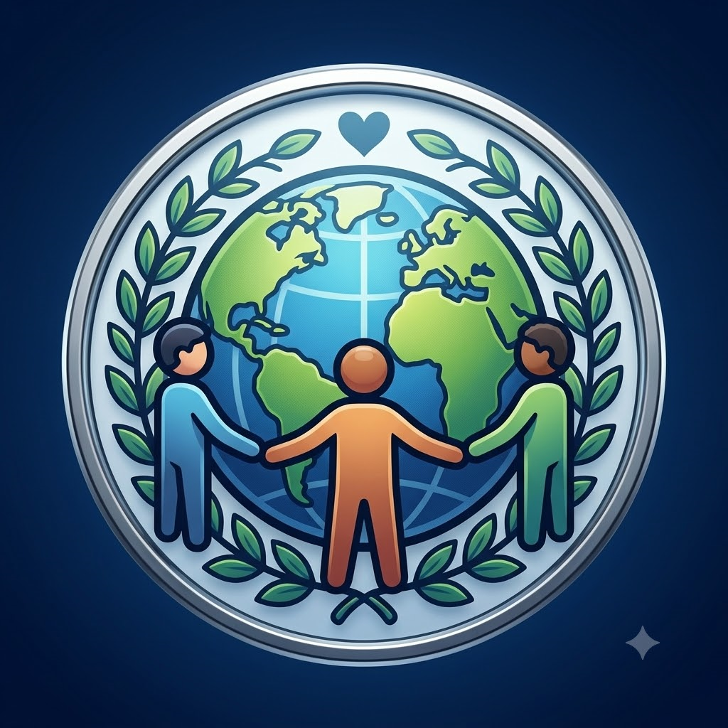 3 people hugging a globe