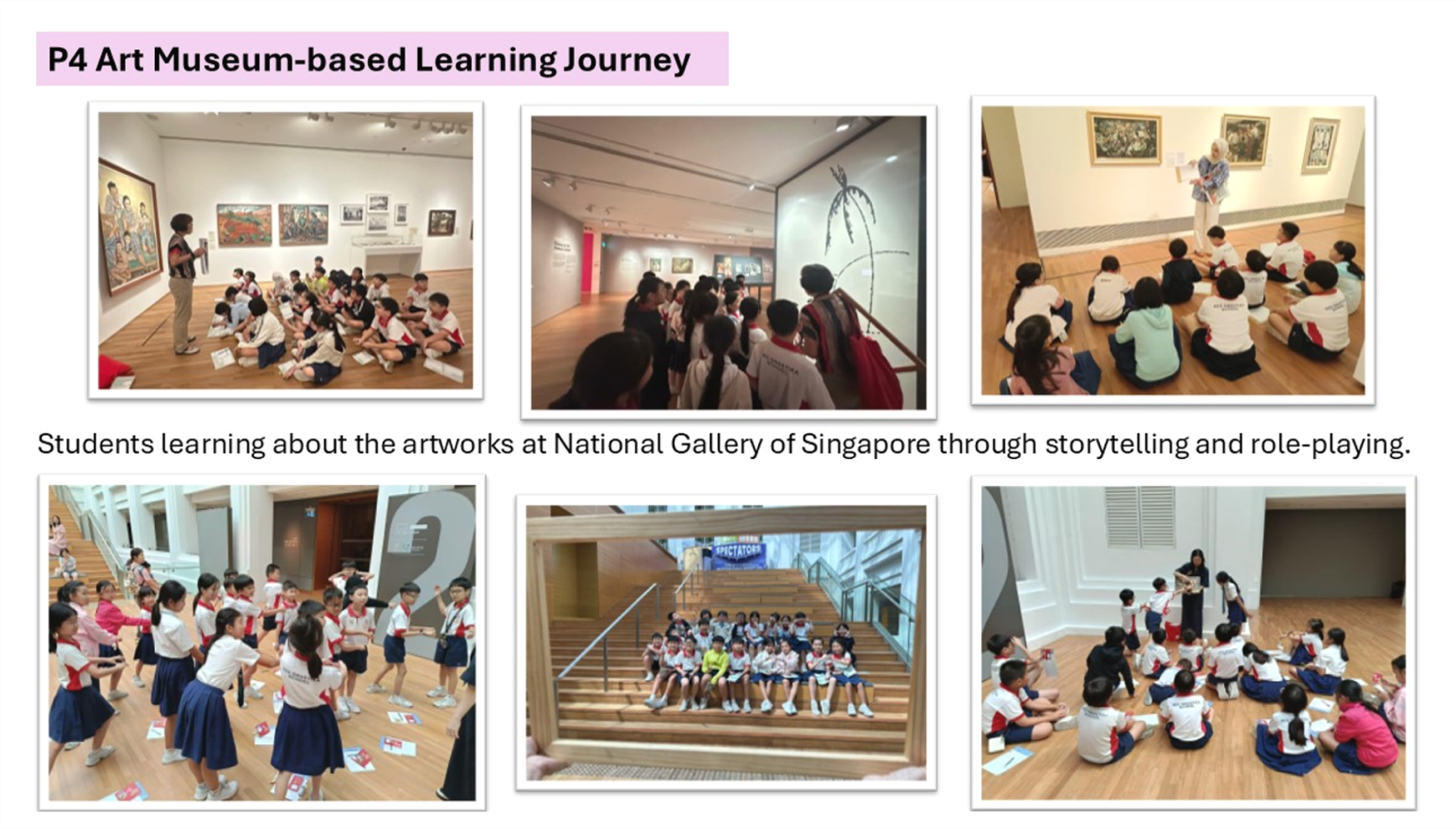 P4 students learning about the artworks at the National Gallery of Singapore during their Art Museum-based learning journey.