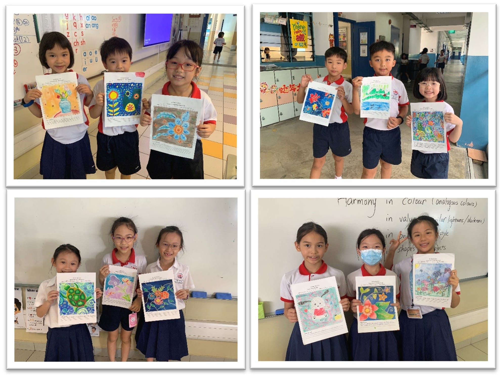 Photos of the Young Artist in RSS Art competition winners and their artworks.