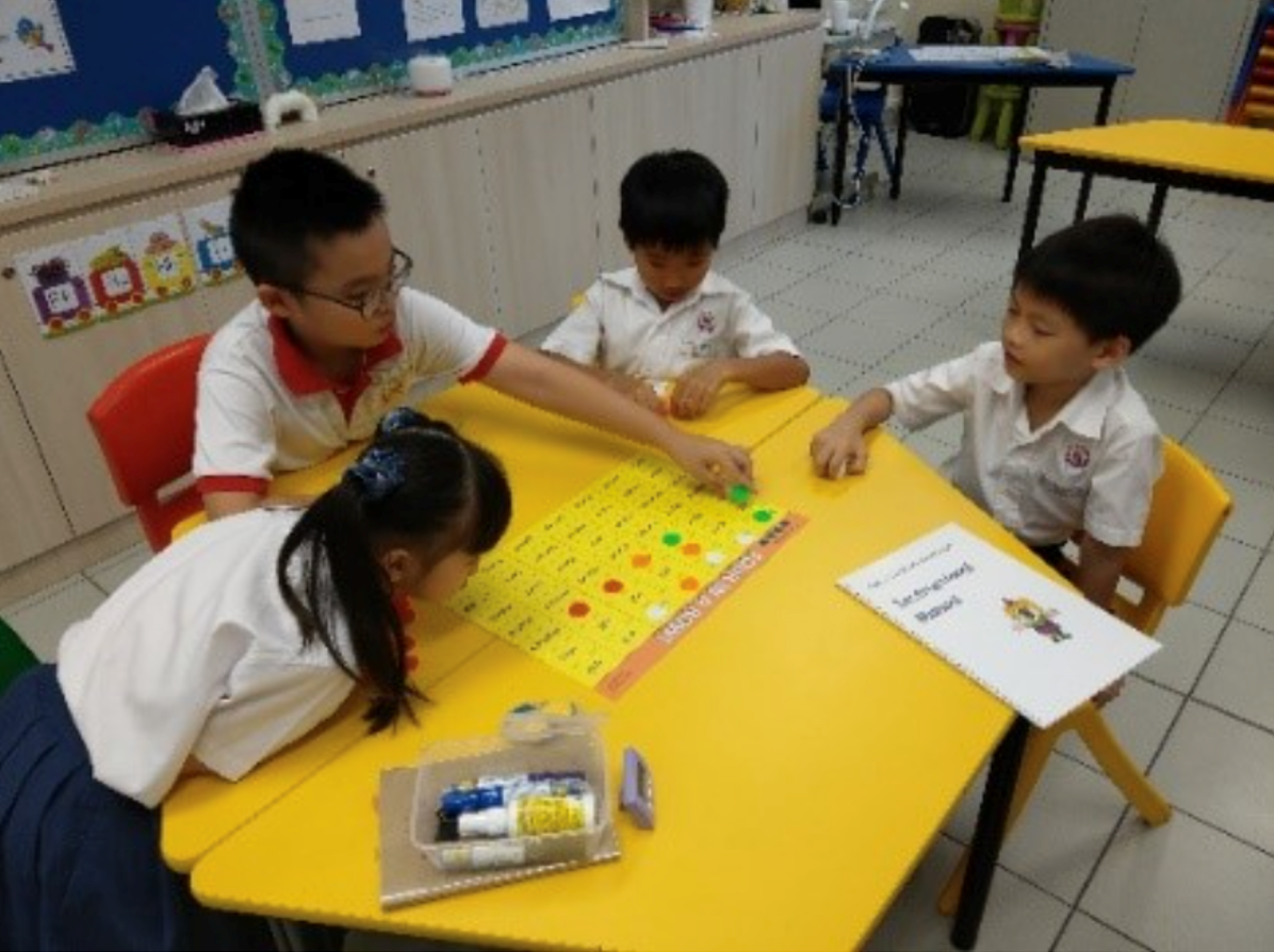 Students enjoying word games after reading a story. 