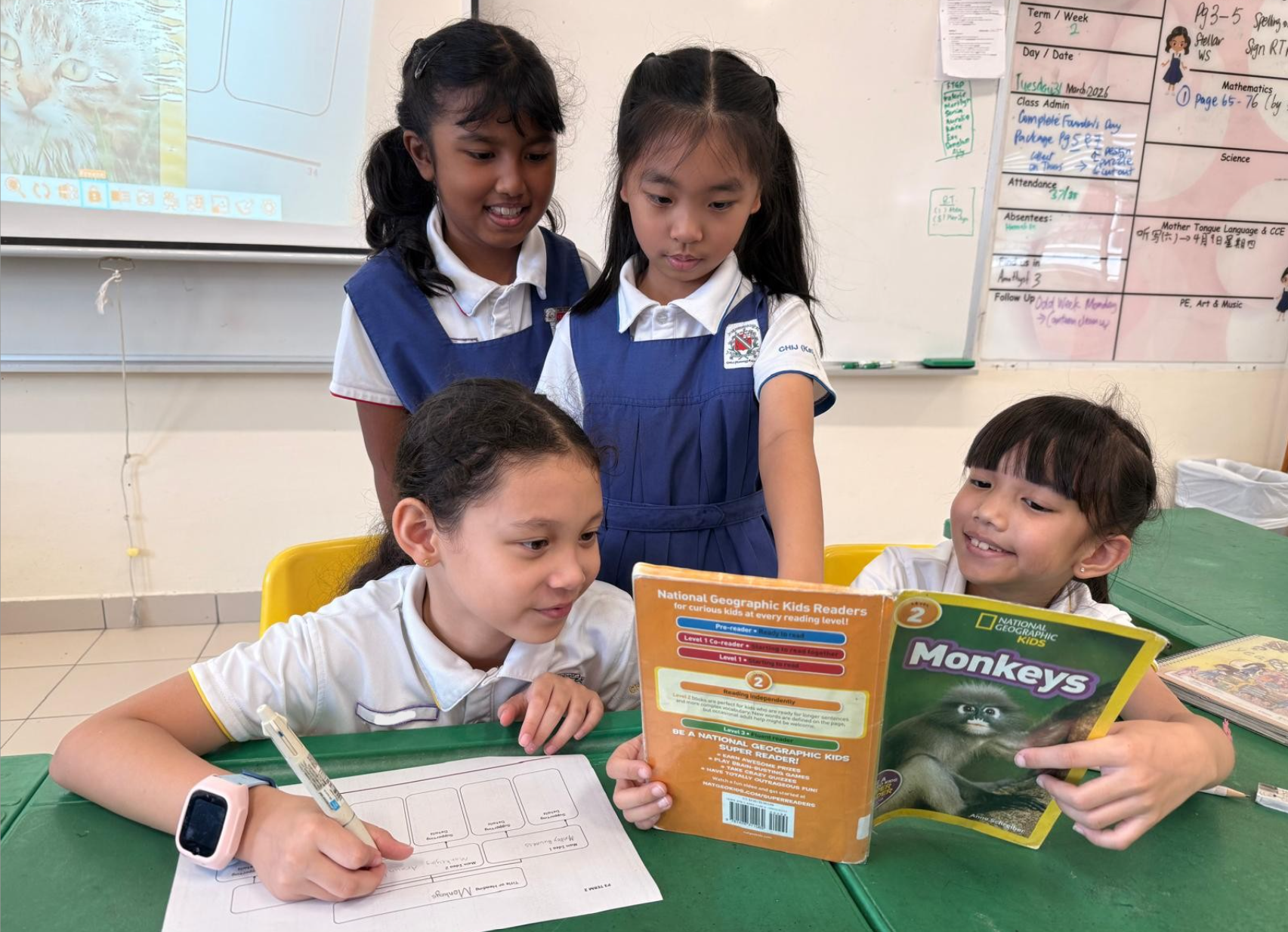Students gather ideas through research as they prepare for group writing