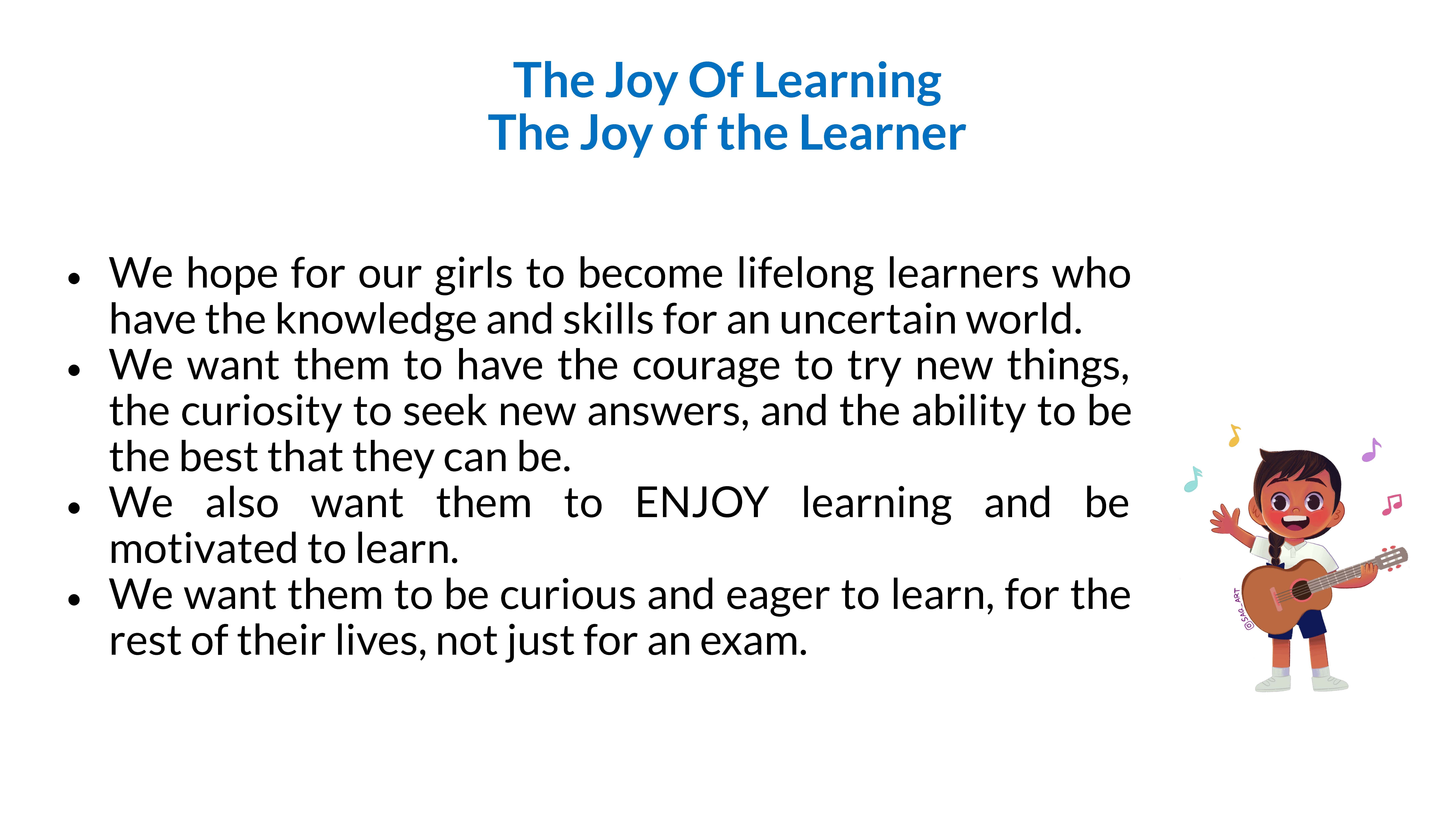 IJ girl holding guitar with Joy of the Learner expectations