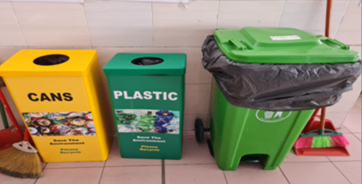 Recycling bins in school canteen