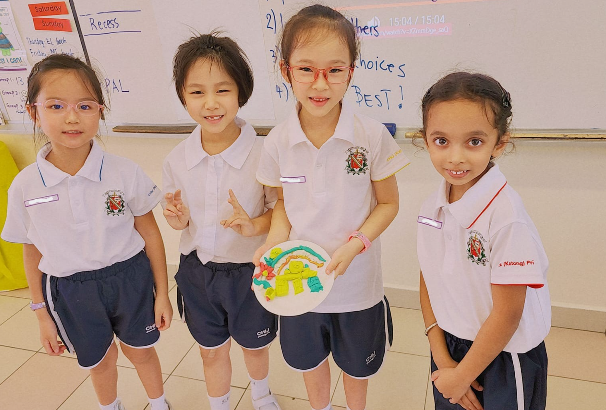 Students displaying their art work