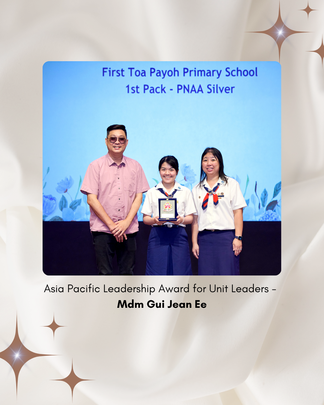 Scout leader receives the Asia Pacific Leadership Award, recognising outstanding leadership and contributions to youth development.