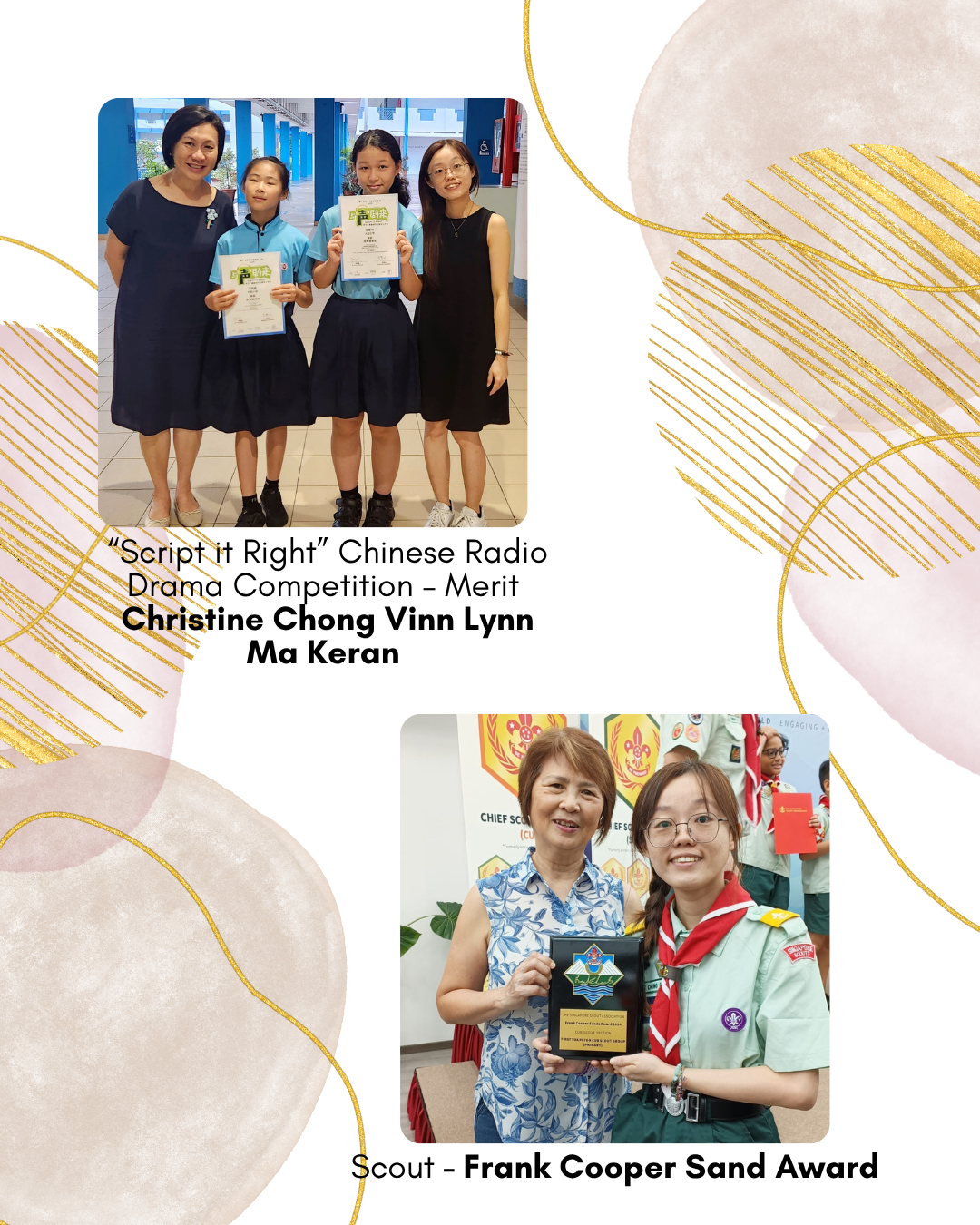 Students receive awards for achievements in Chinese drama and scouting, recognising excellence in language and leadership.