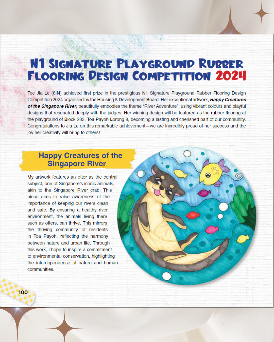 Award-winning student artwork featuring an otter and river life wins first prize in a playground design competition.