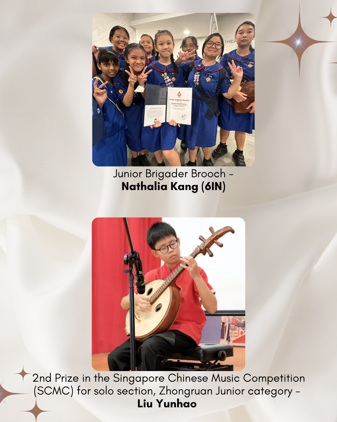 Students celebrate achievements in Girls’ Brigade leadership and a national Chinese music competition with award-winning performances.