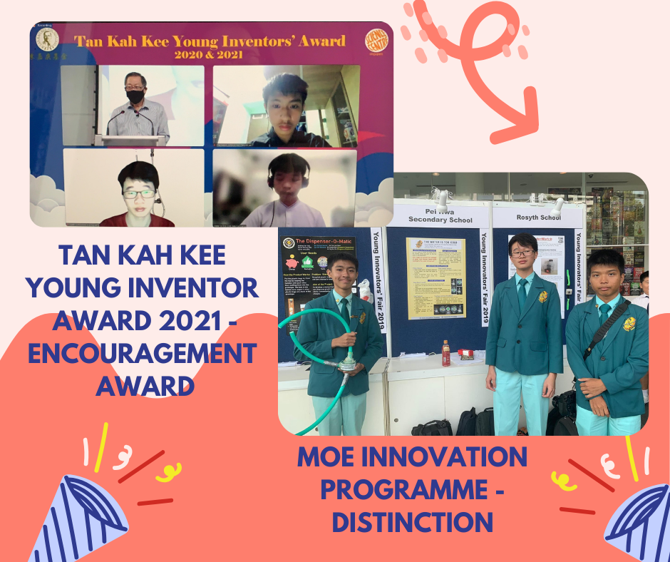 Students receive Tan Kah Kee Young Inventors Award 2021 and MOE Innovation Programme Distinction at a fair.