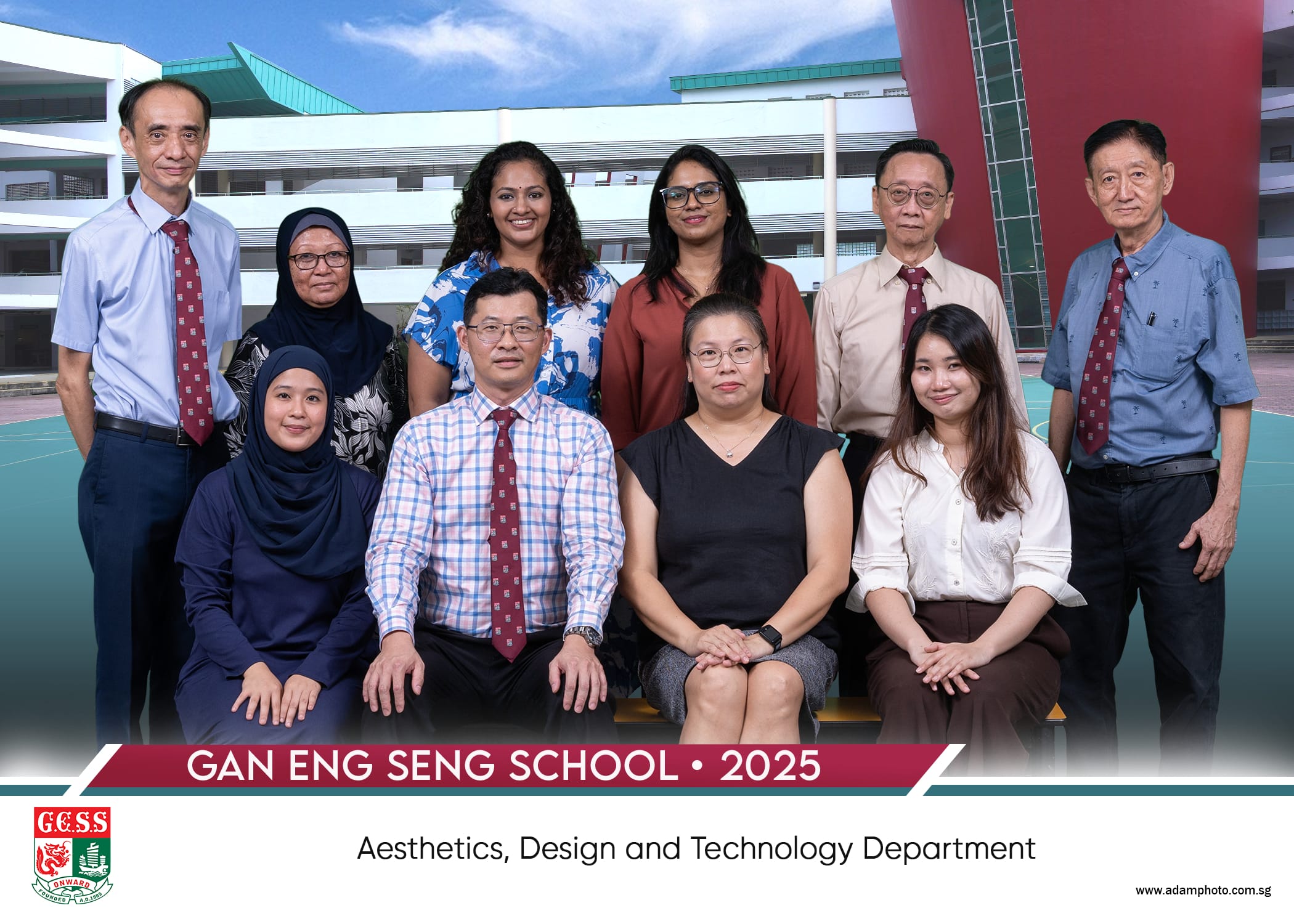 Group photo of 10 staff members from Gan Eng Seng School Aesthetics, Design and Technology Department, 2025.