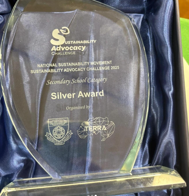 Glass trophy for the Sustainability Advocacy Challenge 2025 Silver Award, Secondary School Category, organised by Terra.