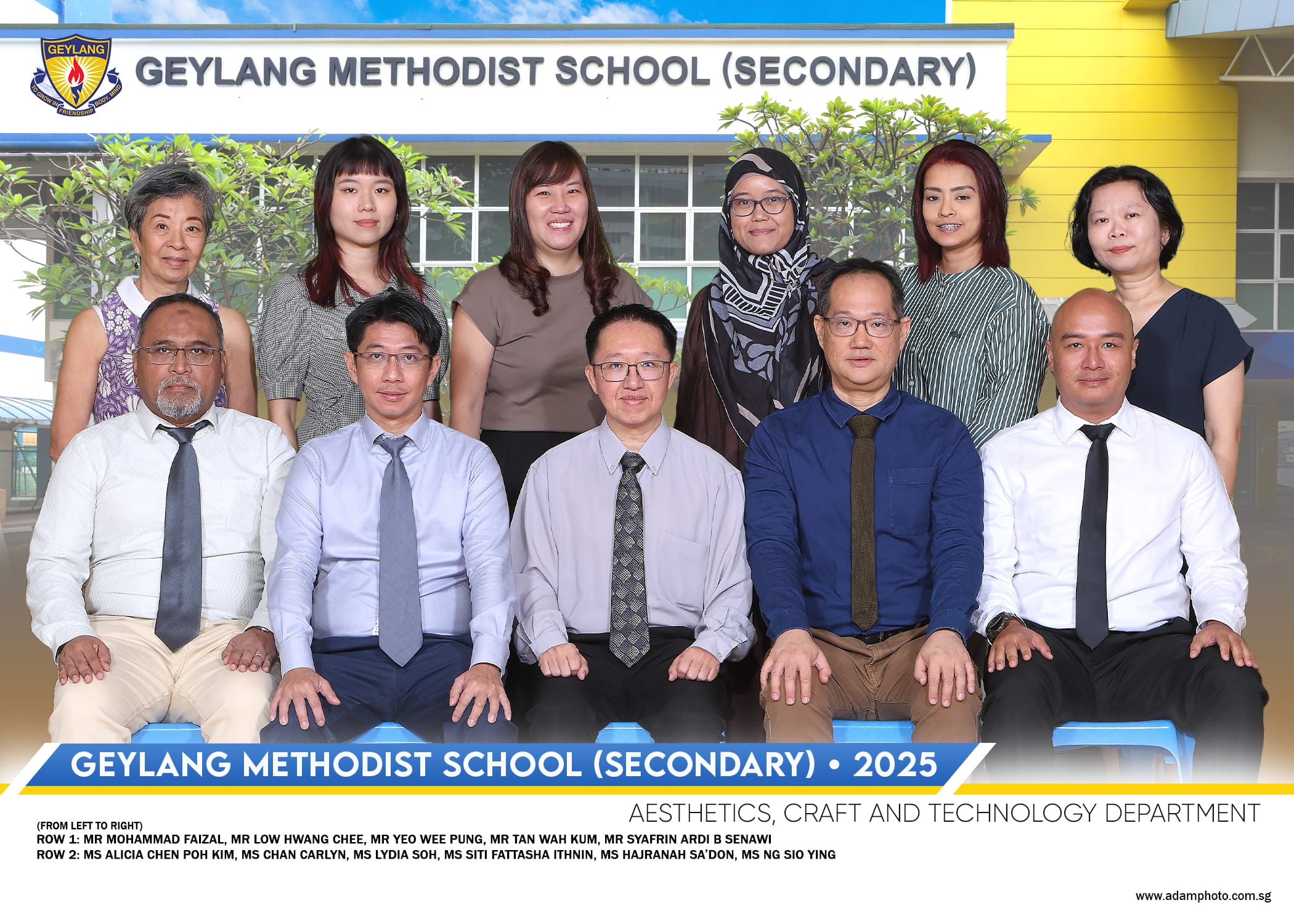 Group photo of 11 staff from Geylang Methodist School Secondary Aesthetics, Craft and Technology Department, 2025.