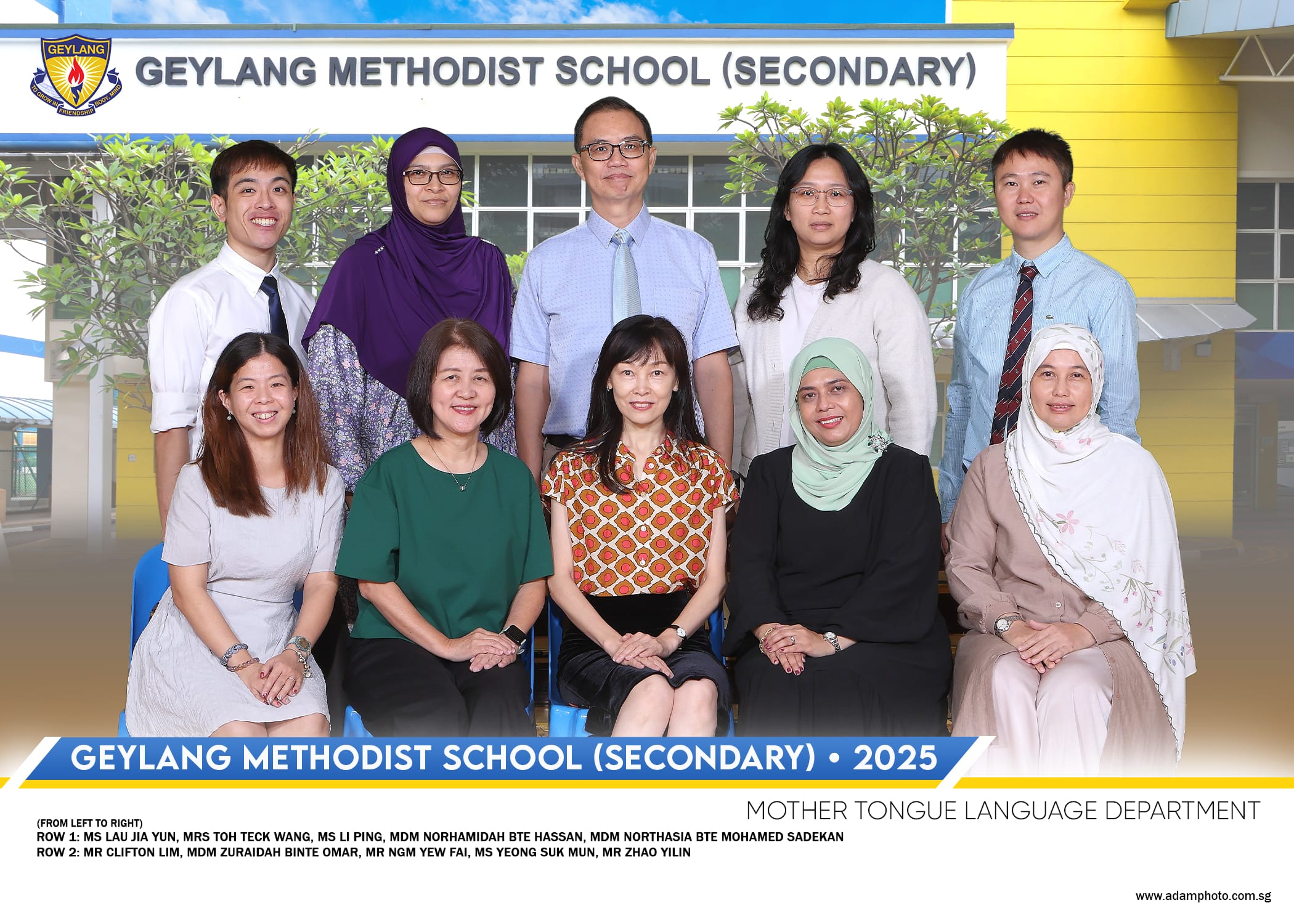 Group photo of 10 staff members of Geylang Methodist School Secondary Mother Tongue Language Department, 2025.