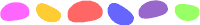 Five colorful oval shapes in a row: pink, orange, red, blue, purple, and green.
