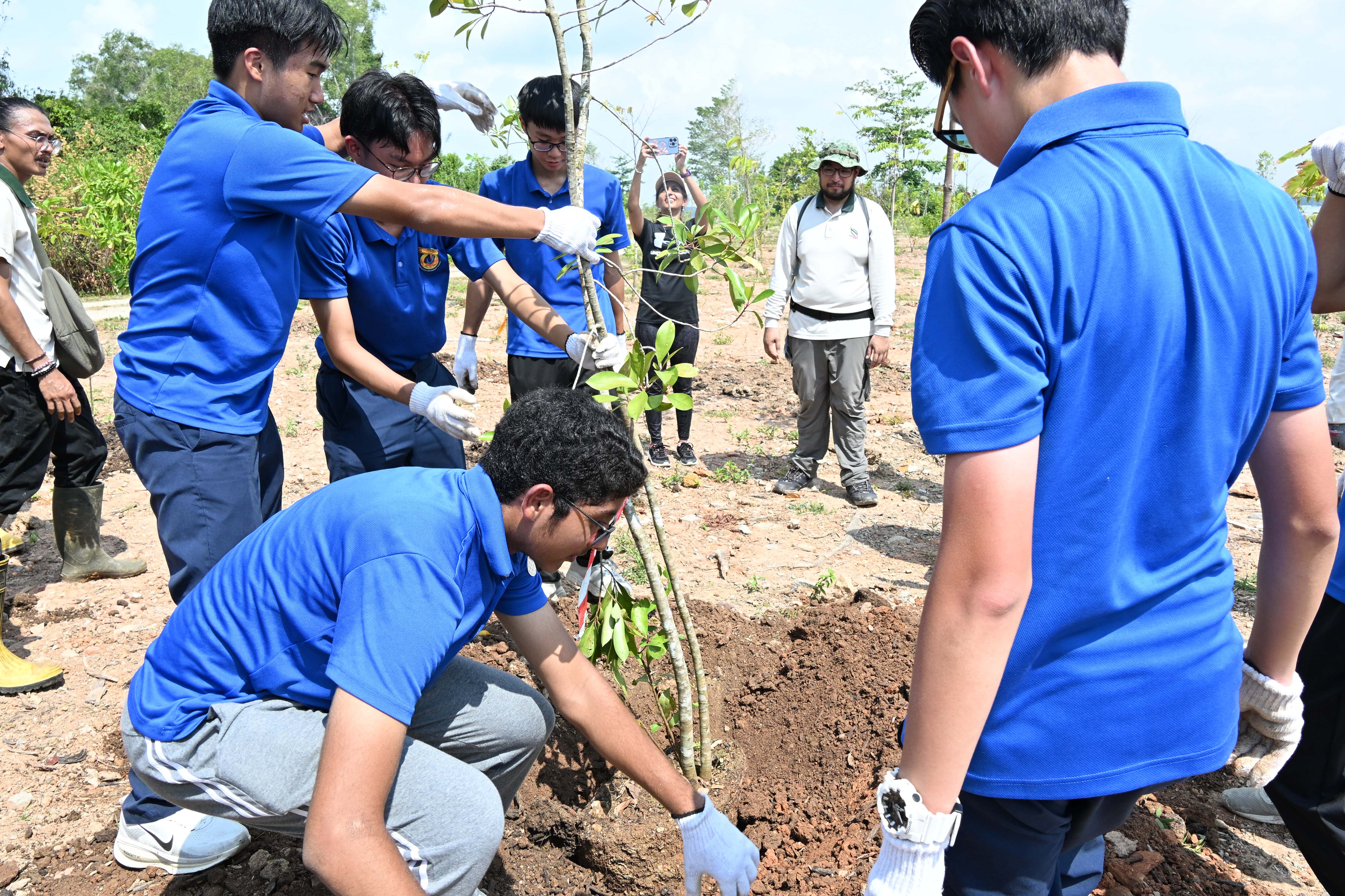 NV students working together to plant a tree