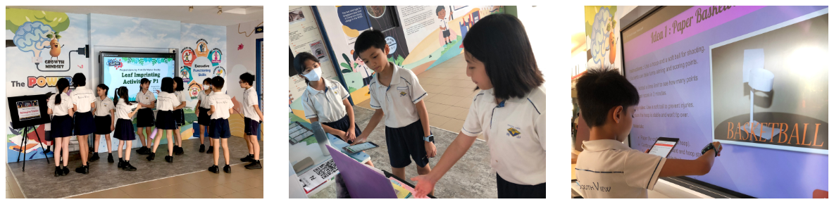 Maker Buddies doing presentation during their recesses at the school foyer