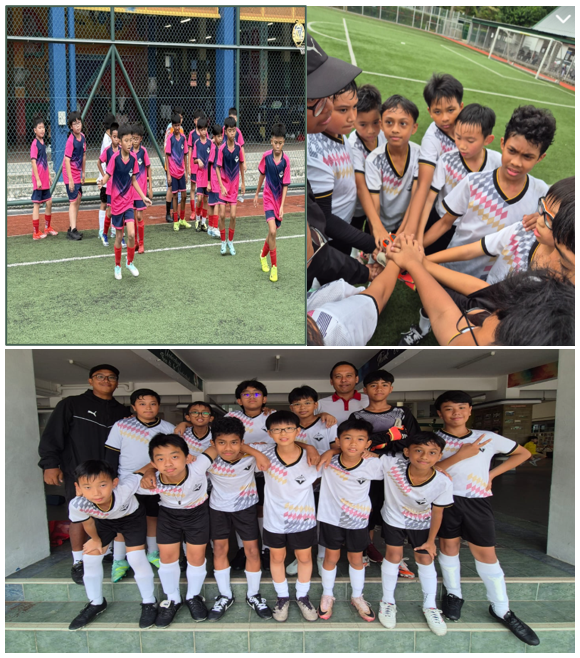 Two youth soccer teams: one in pink jerseys training, another in white huddles and poses for a group photo.