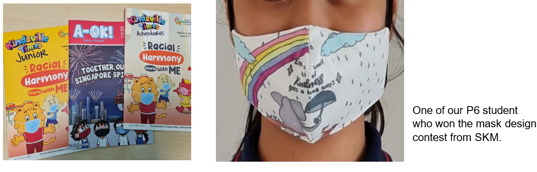 Kindsville Times Junior & Adventures /A-OK Agents of Kindness newsletters and one of the students who won the mask design.