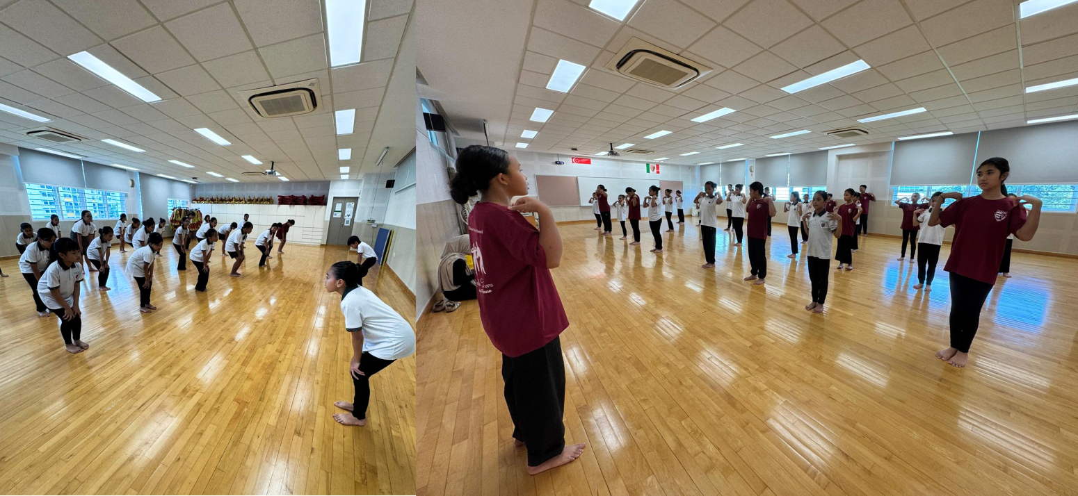 CCCA leaders conducting a warm-up session for dance students.