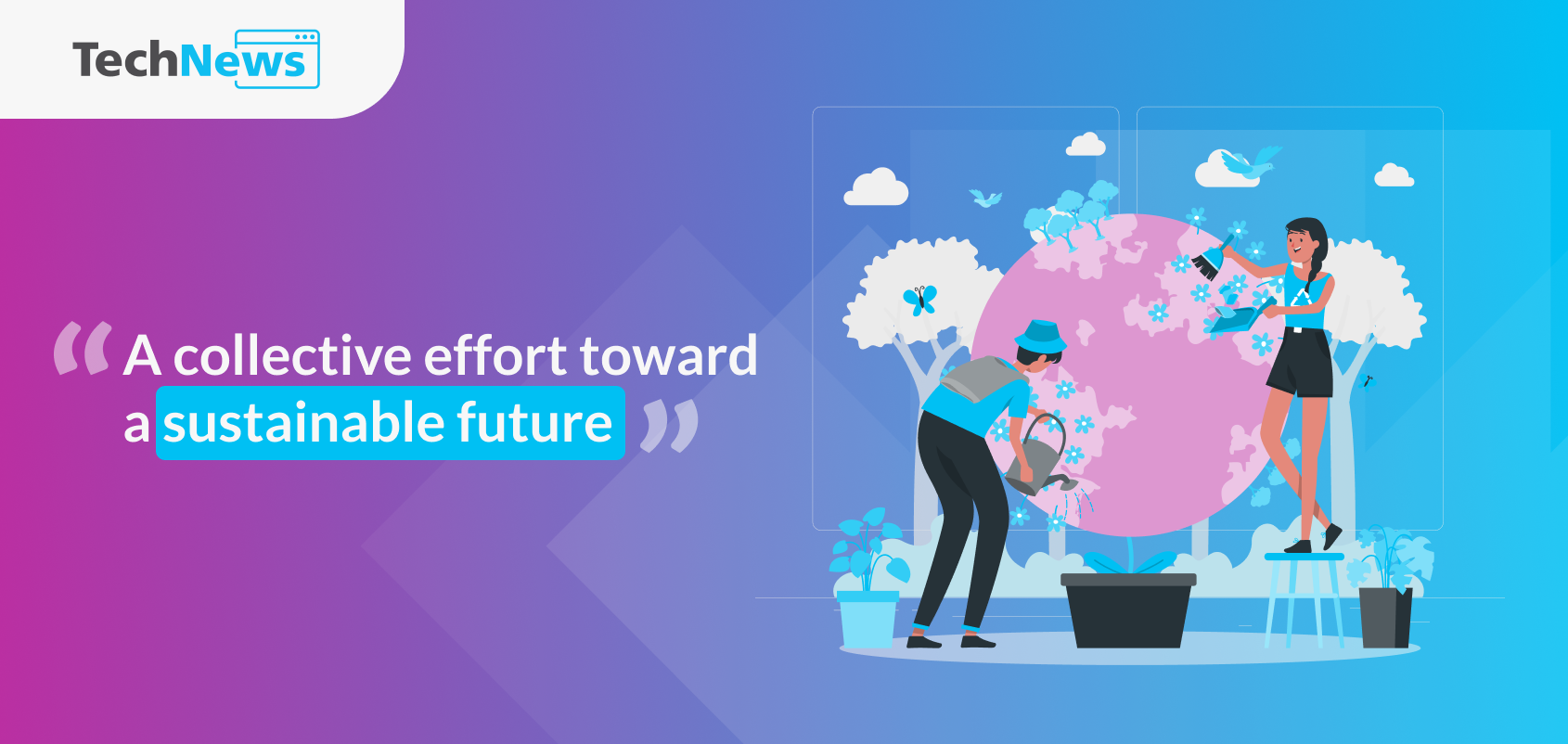 Image of two people teaming up to build a more sustainable future