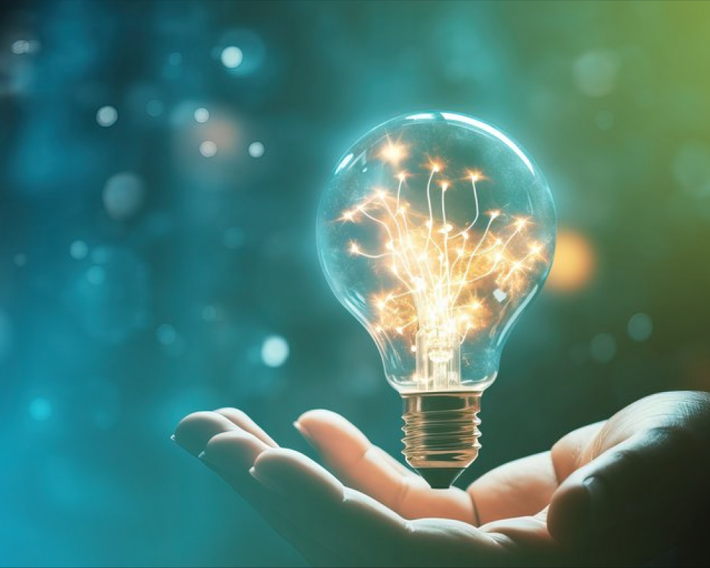 Image of a hand holding a light bulb, symbolising creativity and innovation.