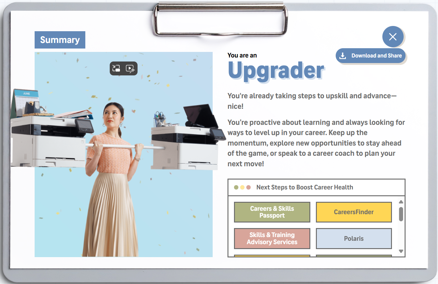 Image of a profile generated by Career Health quiz