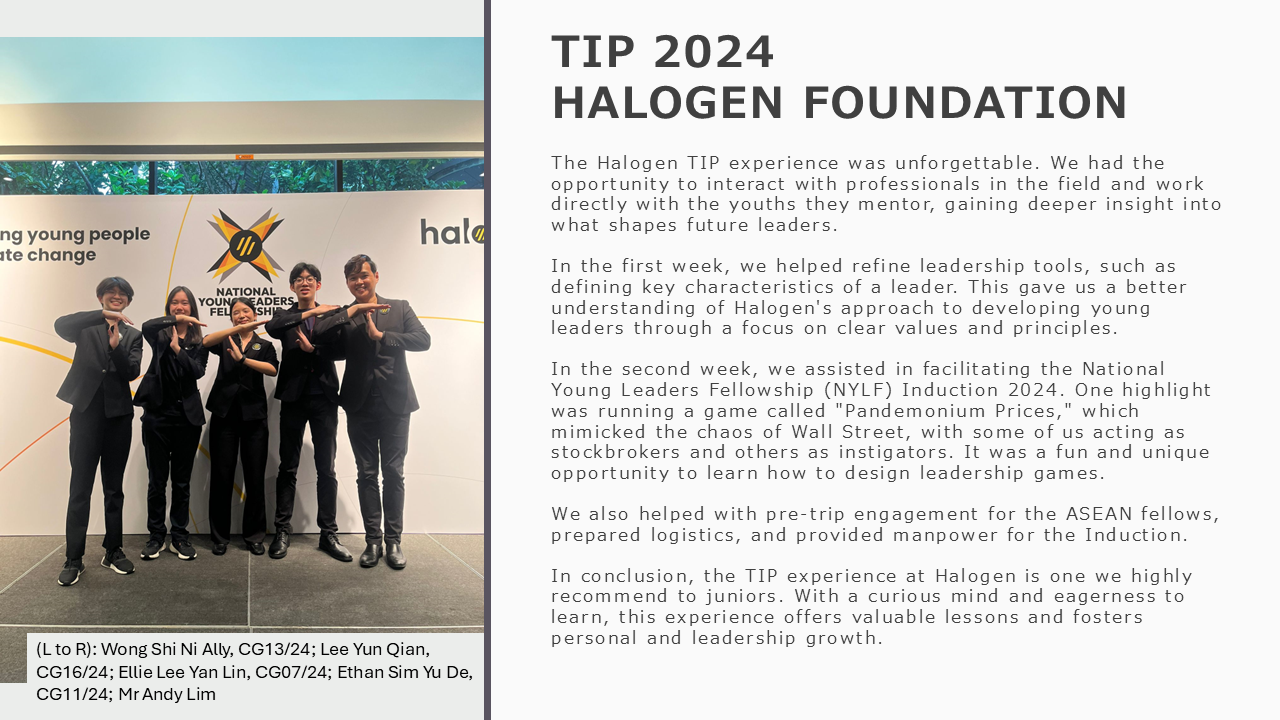 Five young people in formal attire pose in front of a National Young Leaders Fellowship banner at TIP 2024.