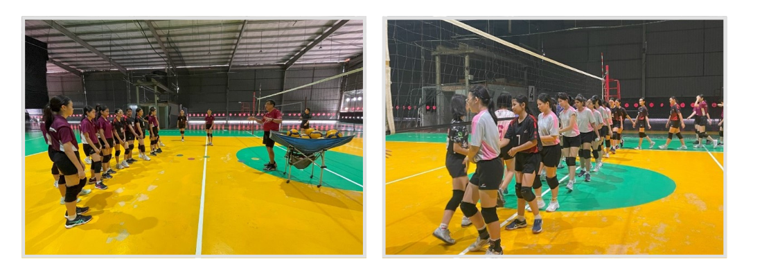 Photo collage of volleyball girls during training