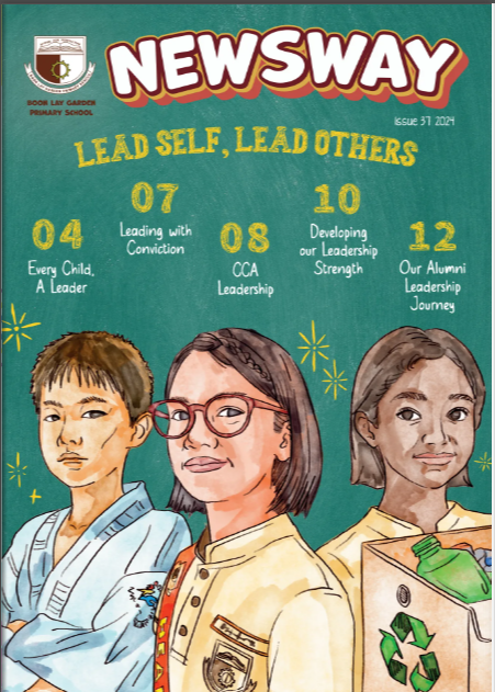 School newsletter cover titled Newsway with three illustrated children and the tagline Lead Self, Lead Others.